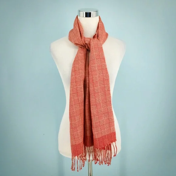 Kuna Red Plaid Print Baby Alpaca Soft Rectangle Fringe Ends Winter Scarf - Picture 1 of 6